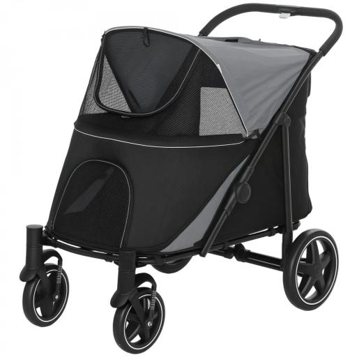 Cochecito Plegable para Perros Carrito de Mascotas con Ventanas de Malla Correas de Seguridad 112x65x100 cm Gris y Negro [9]