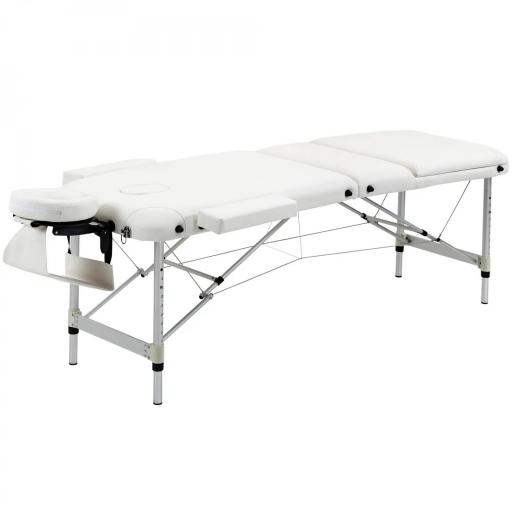 Camilla Masaje Plegable de Aluminio con Altura Ajustable 3 Zonas Reposacabezas Reposabrazos Blanco [3]