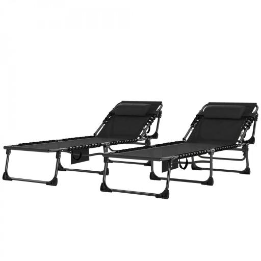 Set de 2 Tumbonas Plegables con Reposacabezas Bolsillo Lateral y Respaldo Reclinable en 5 Posiciones Negro [8]