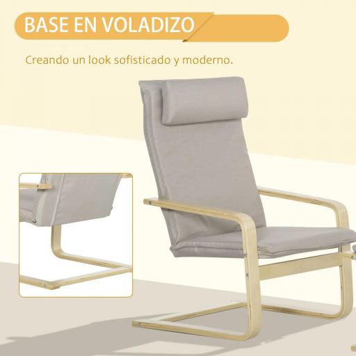 Butaca de Salón con Otomana Sillón con Respaldo Alto Reposabrazos y Almohada Extraíble 67x78x92 cm Gris [2]
