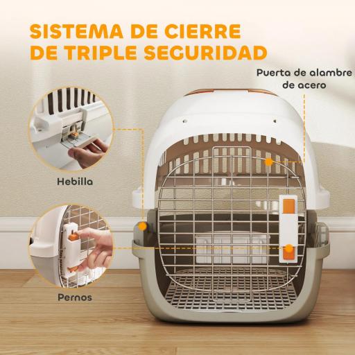 Transportín para Gatos Perros Pequeños de Plástico Carga 4 kg con Claraboya Cuenco Puerta de Acero Gris Claro [6]