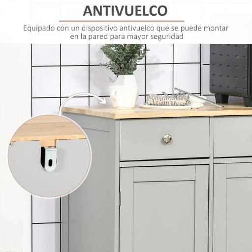 Aparador de Cocina Mueble Auxiliar de Almacenaje para Comedor Salón Estilo Moderno Antivuelco 101x40x85 cm Gris [10]