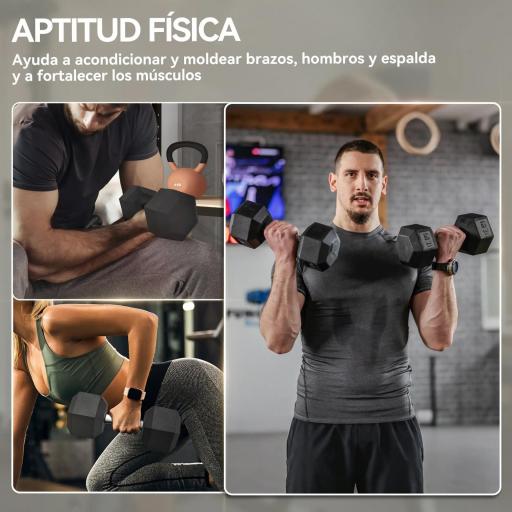  Set de 2 Mancuernas Hexagonales de 2x17,5 kg de Hierro Fundido Recubiertas en Goma para Entrenamiento en Casa Gimnasio [4]