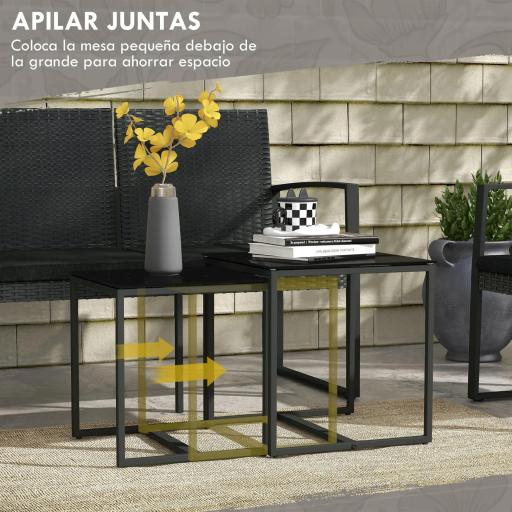 Conjunto de Muebles de Jardín de Ratán Sintético con 2 Sofás Individuales 1 Sofá Doble y 2 Mesas de Centro Negro [6]