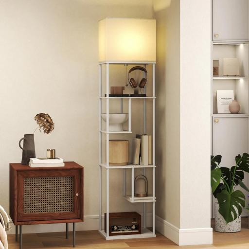 Lámpara de Pie con Estantes Temperaturas de Color Ajustable 3000K-6500K Control Remoto Bombilla E27 Blanco