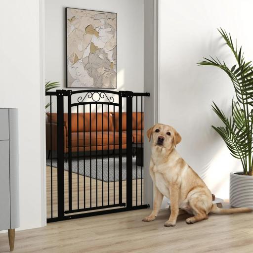 Puerta para Perros con Ancho Ajustable 76-104 cm Barrera de Seguridad con 2 Extensiones y Doble Bloqueo Negro