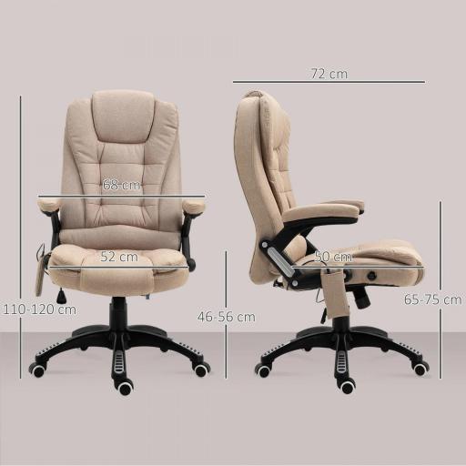 Silla Oficina con Masaje de 6 Puntos con Función Basculante con Calefacción Altura Ajustable 67x74x107-116 cm cm Caqui [1]