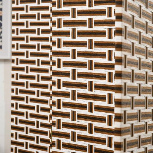 Biombo Separador de Ambientes de 4 Paneles Plegables de Madera de Pino y Fibra de Papel 180x180cm Marrón y Blanco [1]