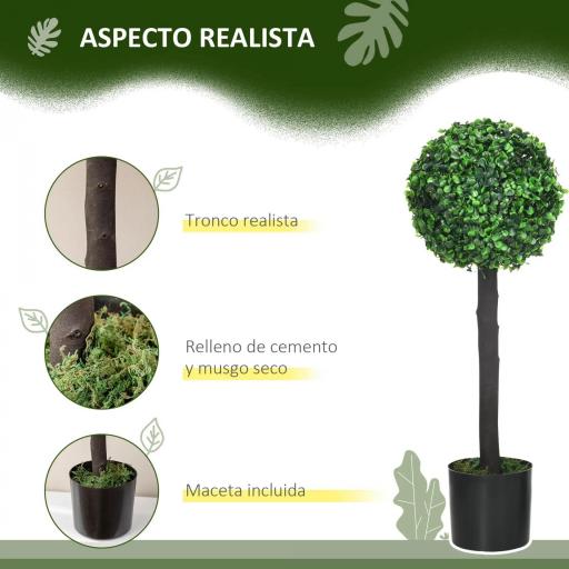 Set de 2 Arbustos Artificiales Decorativos 60cm Boj Sintético para Decoración Interior y Exterior Ø20x60 cm Verde [3]