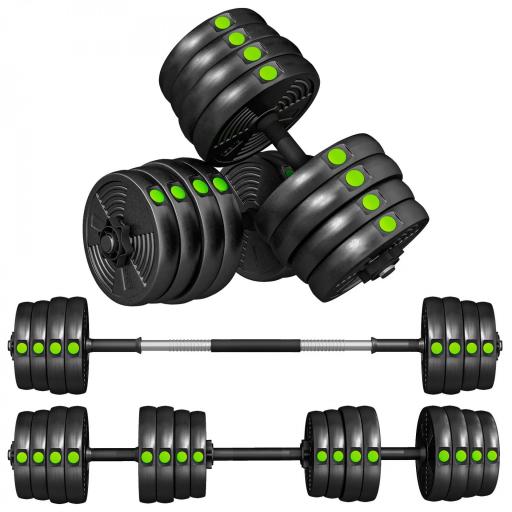 Kit de Mancuernas 30kg 2 en 1 con Barra de Pesas Mango Antideslizante para Entrenamiento de Fuerza Negro Verde [8]
