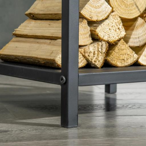 Estante de Leña Metálico Leñero de Exterior con Ganchos Pala Cepillo Atizador y Tenazas Carga 65 kg 34x34x111 cm Negro [3]