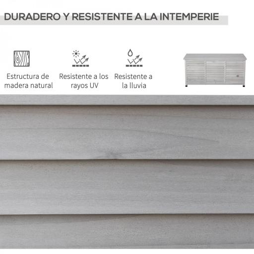 Baúl de Madera Exterior Caja de Almacenamiento de Jardín con Tapa Abrible y Diseño Persiana 127x56x60 cm Madera Gris [4]