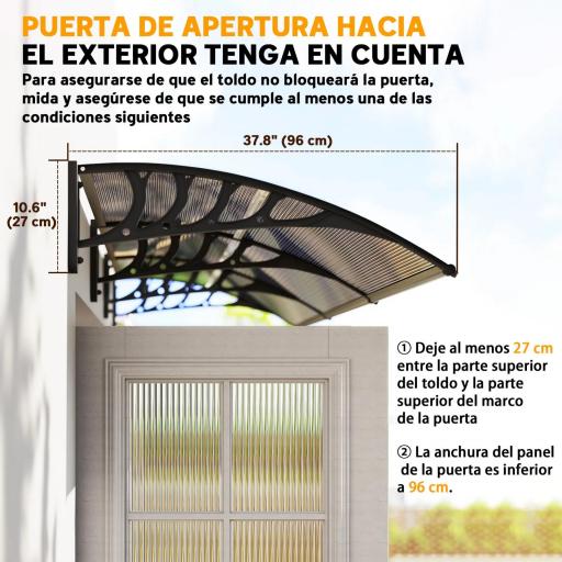 Marquesina Exterior para Puertas y Ventanas 303x96x27 cm con Soporte de Aleación de Aluminio PP Policarbonato Marrón [2]