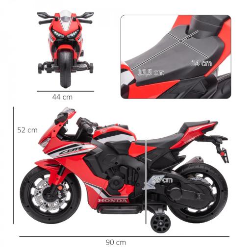 Moto Eléctrica con Licencia HONDA para 3-5 Años con Faros Bocina Música y Ruedas Auxiliares 90x44x52 cm Rojo [1]