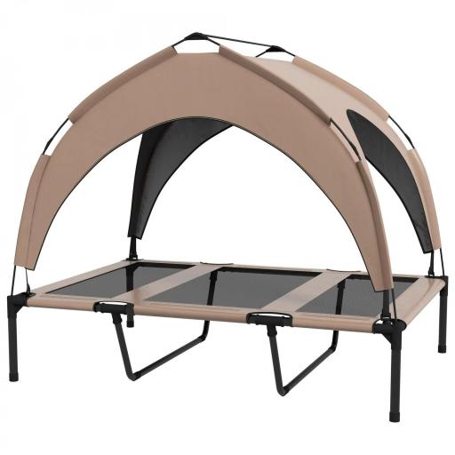 Cama para Perros Elevada con Toldo Marco de Acero y Bolsa de Transporte para Interior y Exterior 106x76x94 cm Café [9]