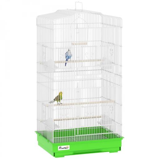 Jaula para Pájaros con Bandeja Extraíble, Perchas y Columpio, 46,5x35,5x92 cm, Verde [9]