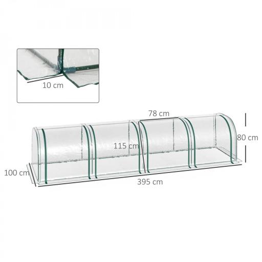 Invernadero para Jardín Terraza 395x100x80 cm para Cultivo de Plantas Tipo Túnel Marco Acero y PVC Transparente y Verde [1]
