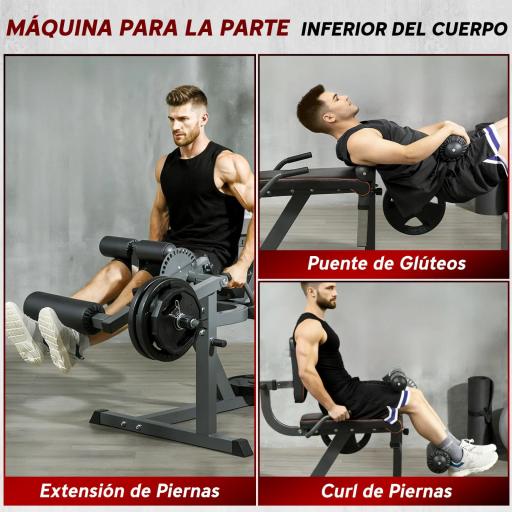 Máquina de Extensión y Curl de Piernas Ajustable con Carga de Placas para Entrenamiento de Cadera Muslos en Gimnasio [2]