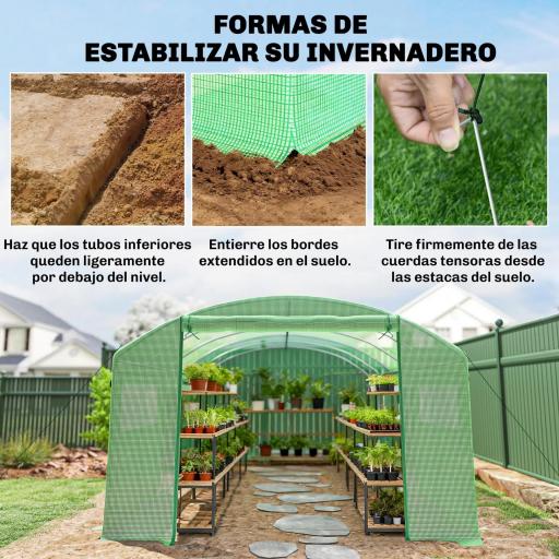 Invernadero de Túnel 6x3x2 m con 3 Puertas Enrollables 6 Ventanas de Malla y Estructura de Acero Galvanizado Verde [5]