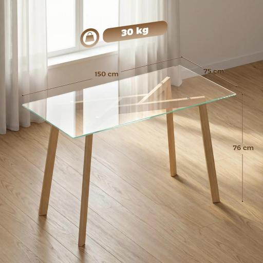 Mesa de Comedor Rectangular Moderna para 6 Personas Superficie de Vidrio Templado 150x75x76 cm Transparente [4]