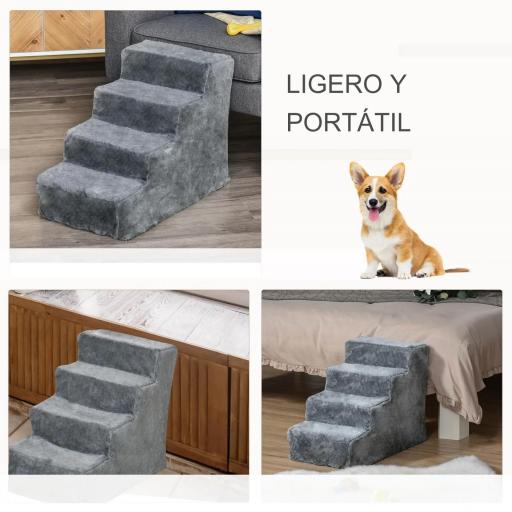 Escalera para Perros de 4 Peldaños Escalera para Mascotas con Funda Extraíble y Lavable para Cama Sofá 60x35x44 cm Gris [3]