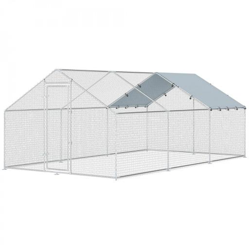 Gallinero para Exterior Grande de Acero Galvanizado 5,1x3x1,9 m 15,3 m² con Cubierta Tela Oxford y Cerradura Plata [8]