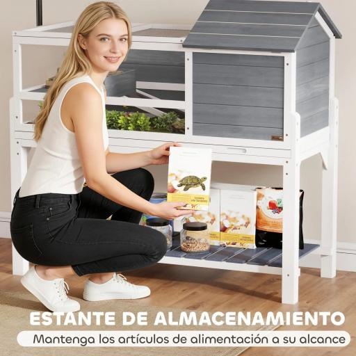Casa para Tortugas de Madera con Soporte para Lámpara Ajustable Techos Abatibles Bandeja Extraíble y Estante Inferior [2]