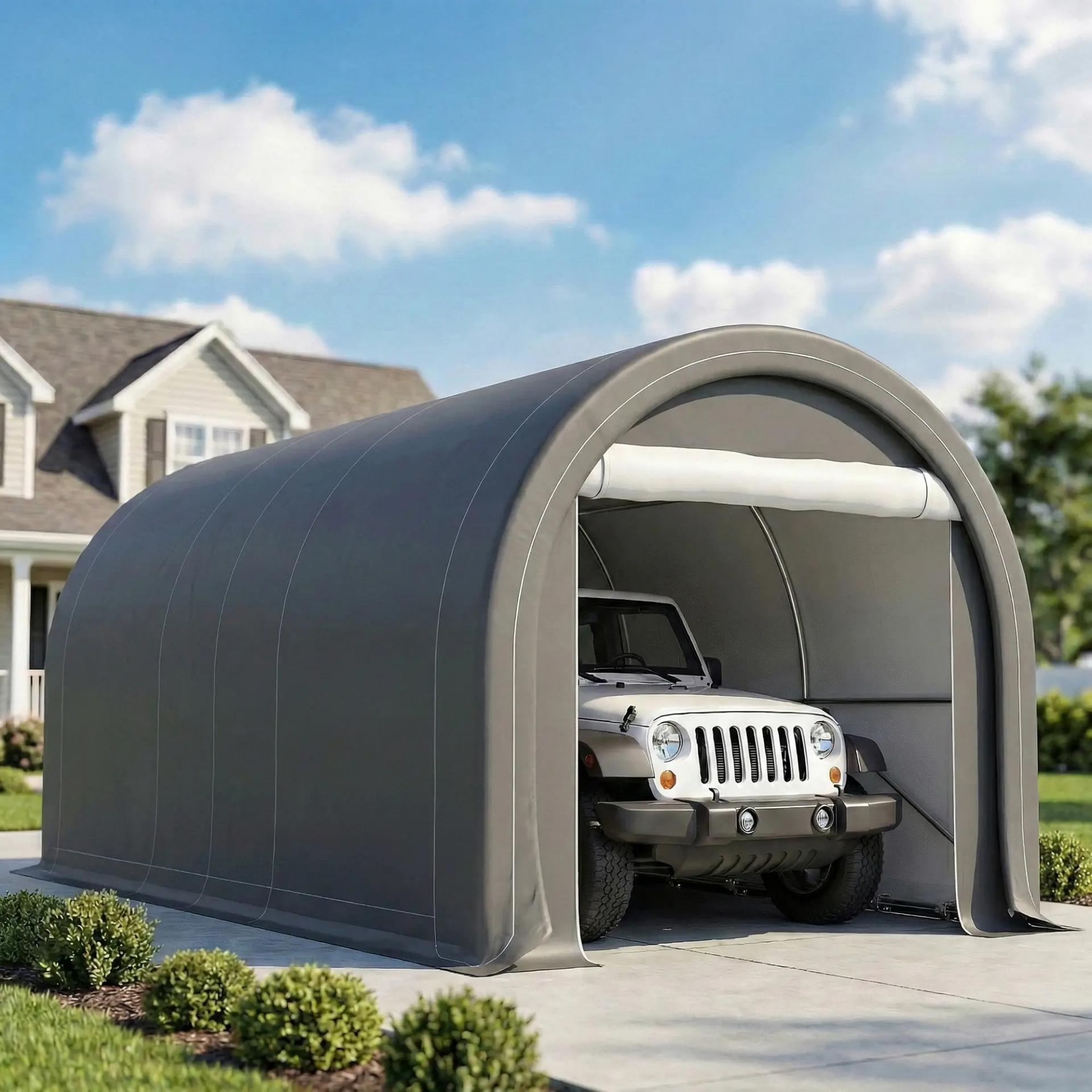 Garaje Exterior para Coche 3x5 m Impermeable con Tejido PE Resistente Marco de Acero Galvanizado UPF30+ Gris