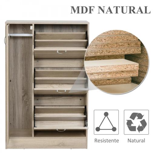 Armario Zapatero de 2 en 1 para Zapatos Mueble Almacenaje Paraguas Gran Espacio Estante Ajustable en 2 Niveles Capacidad de 12 pares 79x26x120 cm Madera [5]
