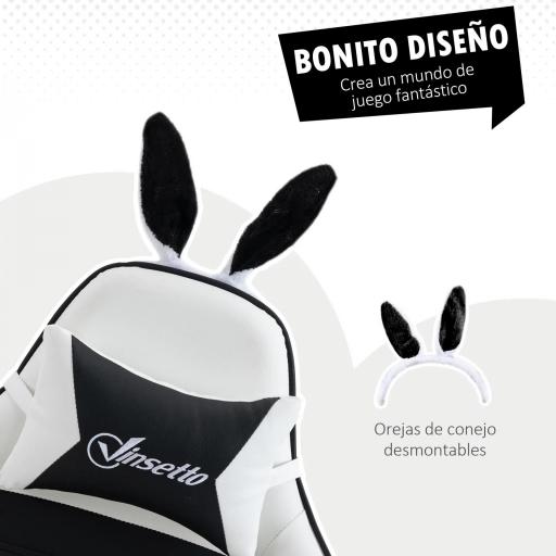 Silla Gaming Profesional de Cuero PU con Altura Ajustable Inclinable 135° Reposacabezas 65x63x136-142 cm Negro y Blanco [2]