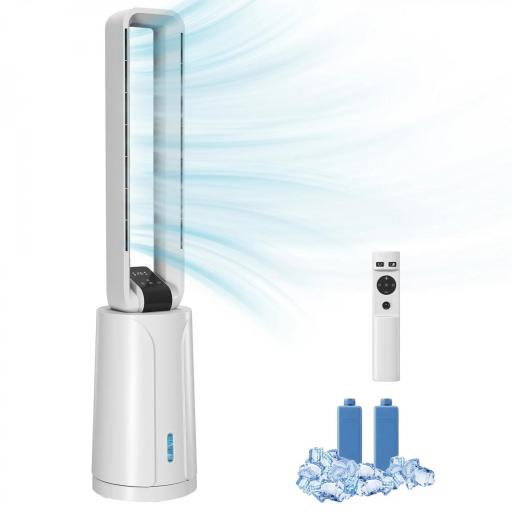 Enfriador de Aire 3 en 1 con Depósito de 1,7L Modos Ajustables Temporizador Control Remoto 24,7x24,7x109,5 cm Blanco [9]