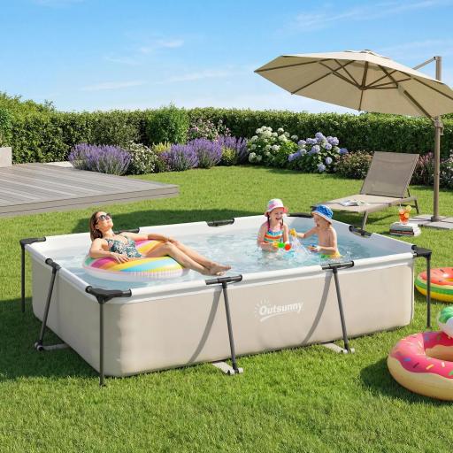 Piscina Desmontable Tubular 316x238x66,5 cm 3700 L con Marco Metálico Parche de Reparación sin Depuradora Gris [2]