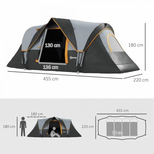 Tienda de Acampada para 5-6 Personas Impermeable 3000mm+ con Bolsa de Transporte y Gancho 455x220x180 cm Gris [1]