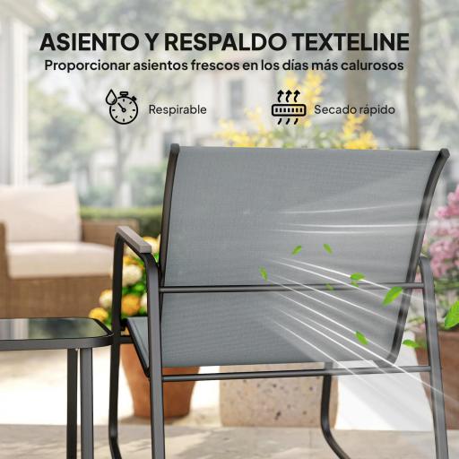 Conjunto de Jardín de 3 Piezas con 2 Sillas Mecedoras Mesa con Encimera de Vidrio y Estructura de Acero para Patio Gris [4]