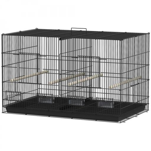 Jaula para Pájaros con Divisor 4 Comederos 4 Perchas Bandeja Extraíble para Loros Canarios Periquitos 94x57x57 cm Negro [9]