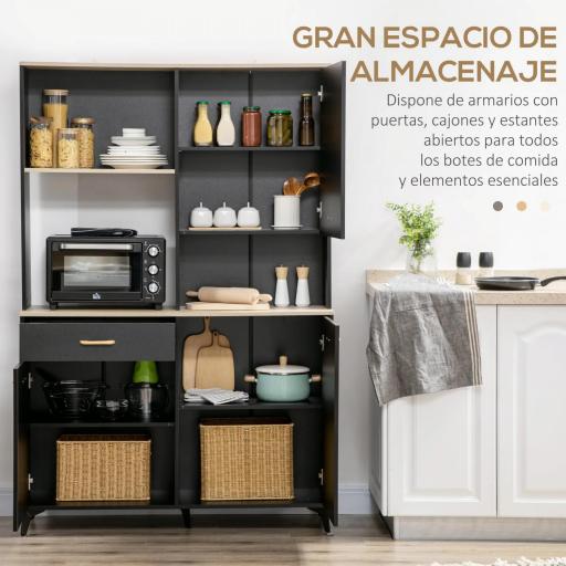 Alacena de Cocina con Cajón Armarios y Estantes Mueble Auxiliar para Microondas Estilo Moderno 119x41x180cm Negro [2]