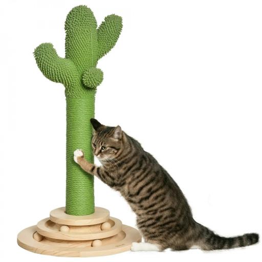 Poste Rascador para Gatos en Forma de Cactus Pequeño Árbol Rascador para Gatos con Poste de Sisal y Felpa Pelota Colgante y Base con Juego de Madera 32x32x60 cm Verde [8]