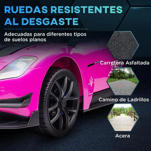 Coche Eléctrico para Niños de +3 Años Maserati GT2 con Mando a Distancia Faros LED Bocina Música Ruedas Auxiliares Rosa [2]