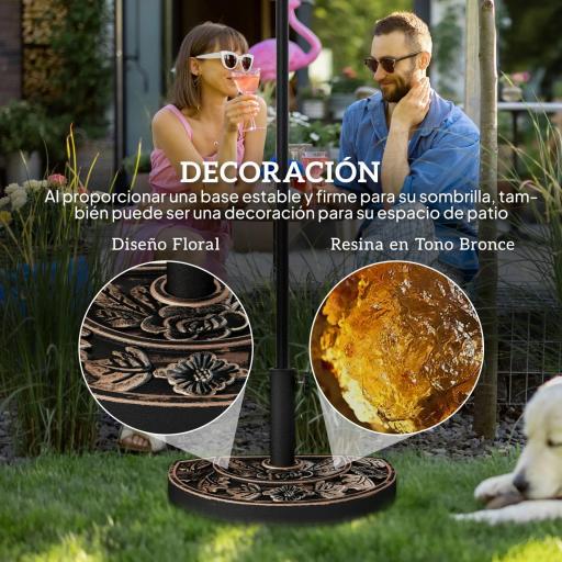 Soporte para Parasol Peso 9 kg en Forma de Semicírculo para Poste de Paraguas de Ø3,8 cm y Ø4,8 cm 50x31x32 cm Bronce [2]