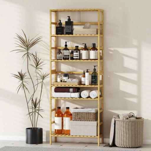 Estantería de Bambú de 6 Niveles Librería para Espacios Pequeños Baño Sala de Estar y Cocina Natural [4]