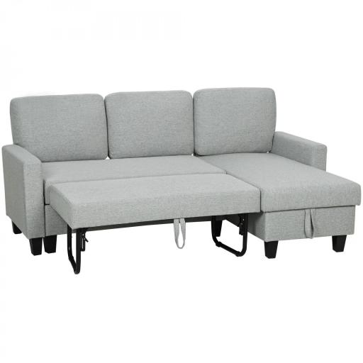 Sofá Cama Chaise Longue de 3 Plazas Chaise Longue Reversible Ambos Lados con Almacenaje con Fundas Removibles Gris [10]