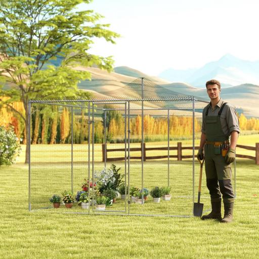 Gallinero para Exterior Grande 4x3x1,97 m 12 m² Gallinero de Acero Galvanizado con Puerta con Doble Cierre Plata [2]