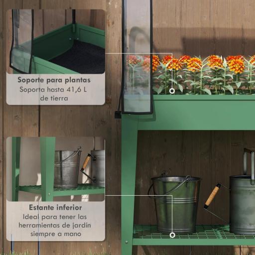 Huerto Urbano Elevado con Ruedas Cubierta de Invernadero y Estante Inferior para Cultivo Plantas 80x40x120 cm Verde [5]