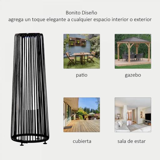Linterna de Jardín de Ratán Sintético Farola Solar Exterior con Luces LED Encendido y Apagado Automático Impermeable para Terraza Balcón Patio Ø21,5x61 cm, Negro [1]