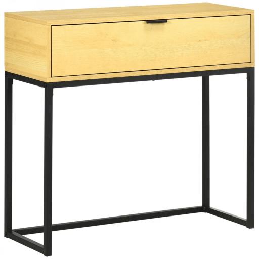 Mesa Consola con Cajón Consola Auxiliar Moderna Mesa de Entrada con Patas de Acero para Pasillo Salón 80x30x76cm Natural [8]