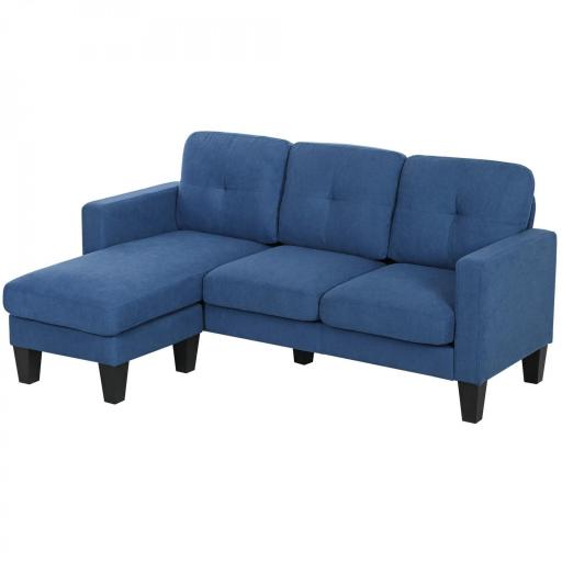 Sofá Chaise Longue Reversible con Estructura de Acero Tapizado en Chenilla 186x130x84cm Azul [9]