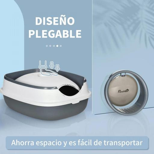 Caja de Arena para Gatos Plegable Arenero Cerrado para Gatos con Pala 52x41x38 cm Blanco y Gris [6]