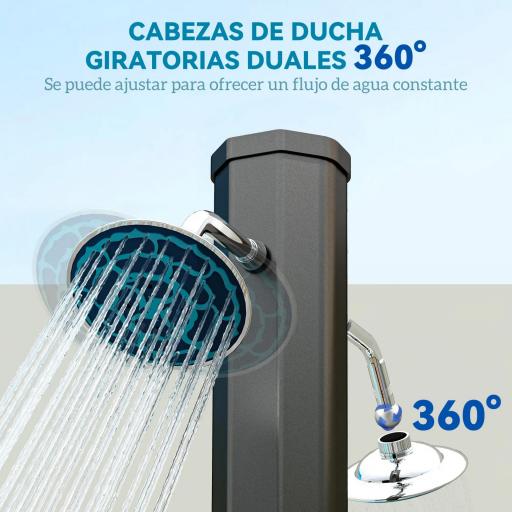 Ducha Solar Exterior 35 L con 2 Cabezales Giratorios Duchas para Pies y Agua Caliente Máximo 55℃ 73x18x217 cm Negro [2]