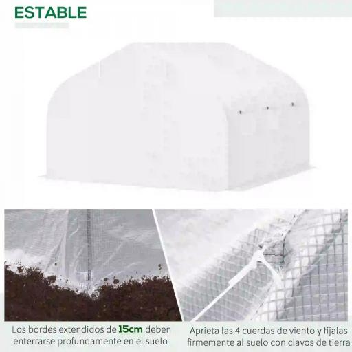 Invernadero de Túnel 445x300x205 cm Invernadero de Jardín con 6 Ventanas y Cubierta de Polietileno PE 140 g/m² Blanco [3]