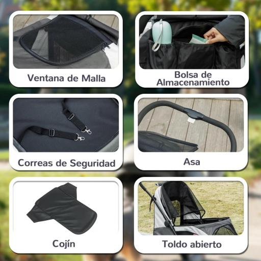 Carrito para Perros Plegable con Ventanas de Malla Cojín Lavable Correas de Seguridad 124x67x100 cm Gris Oscuro [1]